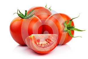 Red tomatoes with cut isolated on white