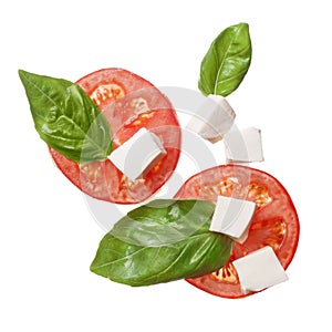 Red tomatoes, mozzarella and basil isoalted