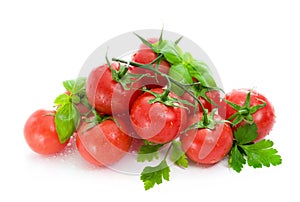 Red tomatoes with water drops.