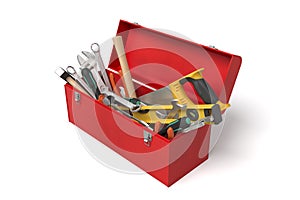 Red toolbox with assorted hand tools