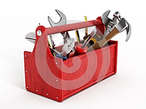 Red toolbox full of hand tools