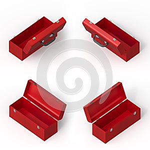 Red toolbox open empty on white background