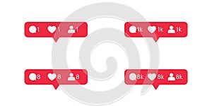 Red tooltip set about new comments, likes and subscribers. photo