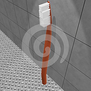Red Toothbrush in bathroom