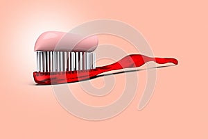A red toothbrush with toothpaste on a red background