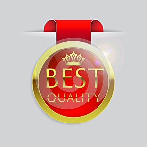 Red top Best Quality gold border and ribbon on white background