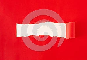 Red torn paper. Burst hole background. Minimal abstract colorful wallpaper concept