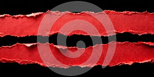 Red Torn Paper Strips on Black Background