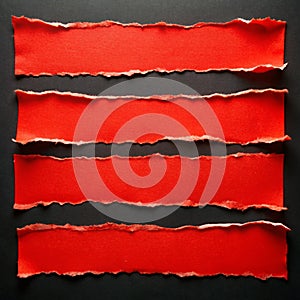 Red Torn Paper Strips on Black Background