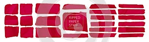 Red torn ripped paper rectangle shape vector illustration. Cutout collage piece, shred strip, cut sheets with square