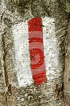 Red tourist or hiking trail signs symbols