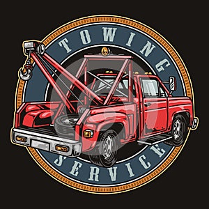 Red tow truck colorful badge