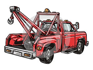 Red tow truck with hook