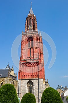 Red tower of the St. Jan church in Maastricht