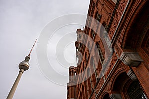 Red Town Hall at Alexanderplatz, Berlin, Germany.