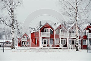 Red townhouses in Finland