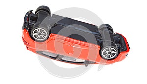 Red toy car flipped. accident concept