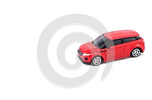 Red toy car on white background