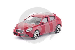 Red toy car on white background