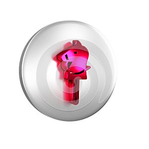 Red Toy horse icon isolated on transparent background. Silver circle button.