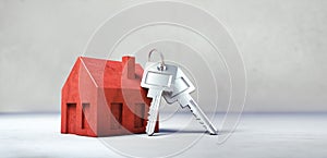 Red toy house with silver keys