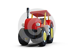 Red toy tractor vehicle, simple volume on white background