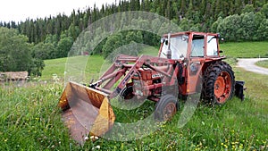 Red Tractor on Farm Leipikvattnet on Wilderness Road in Sweden