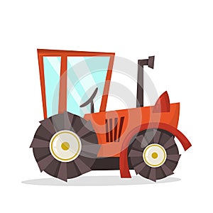 Red tractor. Farming truck, harvest machine. Idea of agriculture