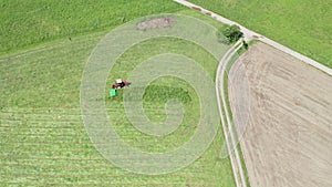 Red Tractor Hay Cutter Aerial View