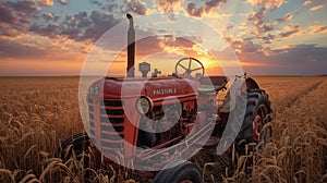 the red tractor of sunset a timeless