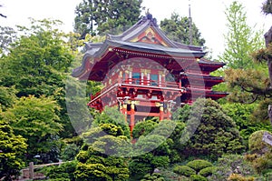 A red traditional Japanese building