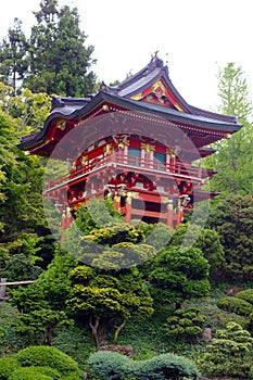 A red traditional Japanese building