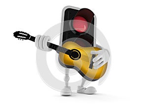 Red traffic light character playing guitar
