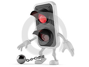 Red traffic light character with prison ball