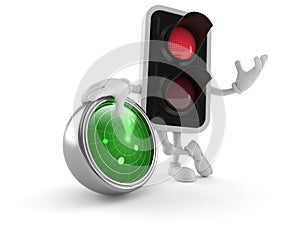 Red traffic light character with radar