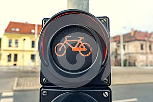 Red Traffic Light Indicating a Stop for a Cyclist or Biker, an Important Symbol