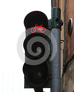 Red traffic lights for bicycle along the cycle track