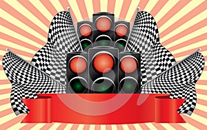 Red traffic lights on finish.