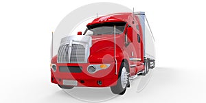 Red Trailer Truck Isolated on White Background