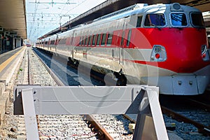 Red Train Stop Railway Station Platform