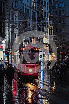 Red Tram in Istanbul  rain