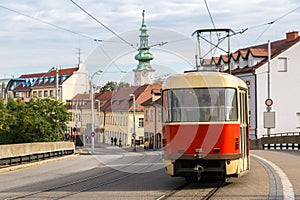 Red tram in Bratislava