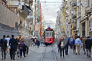 Red Tram and people