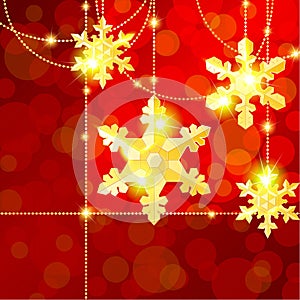 Red transparent banner with snowflake ornaments