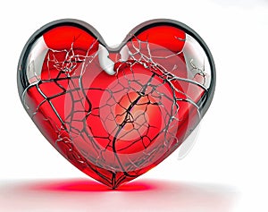 Red transparent heart from glass with red veins