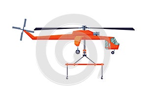 Red Transport Helicopter, Cargo Transportation Service Vehicle Flat Vector Illustration
