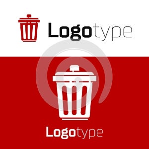 Red Trash can icon isolated on white background. Garbage bin sign. Recycle basket icon. Office trash icon. Logo design