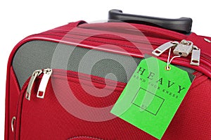 Red travel case and label