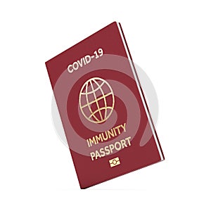 Red Travel Health Immune Passport with Gold Yellow Sign and Biometric Icon. 3d Rendering