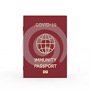 Red Travel Health Immune Passport with Gold Yellow Sign and Biometric Icon. 3d Rendering